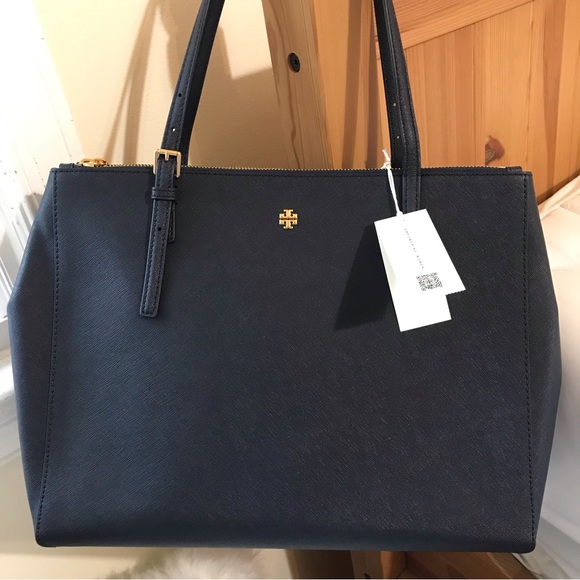 🥰 Tory Burch EMERSON LARGE DOUBLE ZIP TOTE Navy - Picture 10 of 14